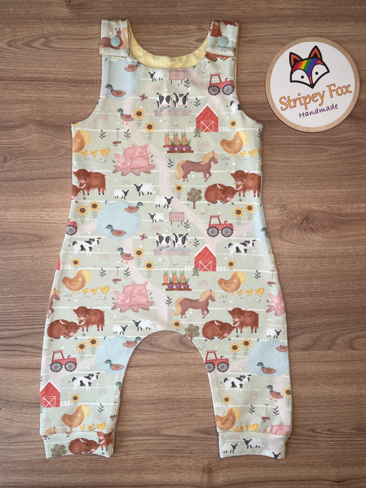 On the Farm Green Romper Dungarees 3-6 months